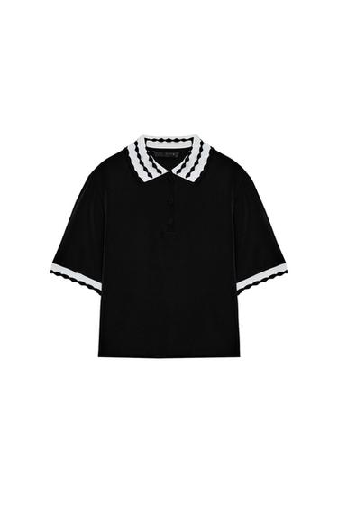 CONTRAST POLO TOP - Black by Zara