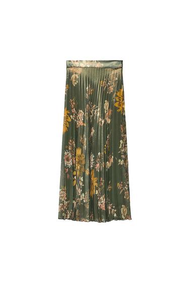 PLEATED FOIL PRINT MIDI SKIRT