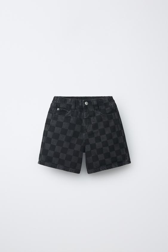 QUẦN SHORT HỌA TIẾT KẺ DAMIER - Màu đen từ Zara - Hình ảnh 0