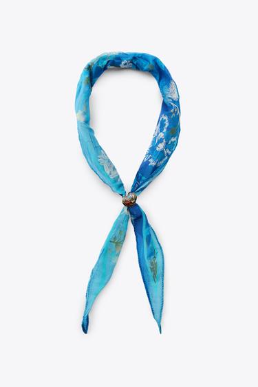 BEDRUCKTES BANDANA MIT HERZ-APPLIKATION - Blau von Zara