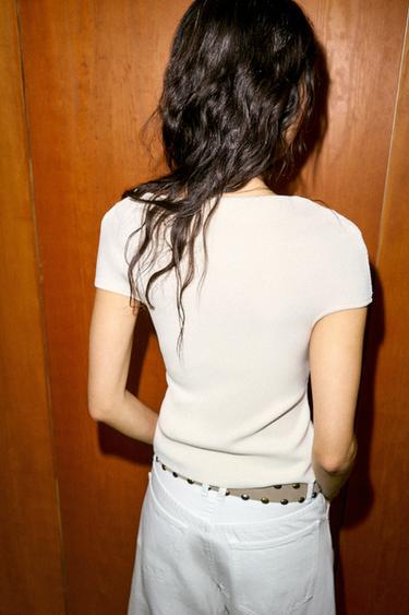 TOP EN MAILLE COL BATEAU - Blanc de Zara - Image 2