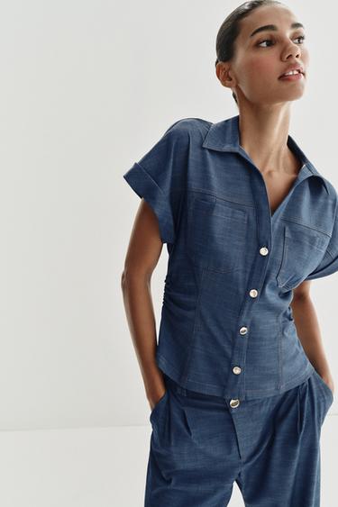 PANTALON LARGE À TAILLE CROISÉE - Bleu de Zara - Image 2