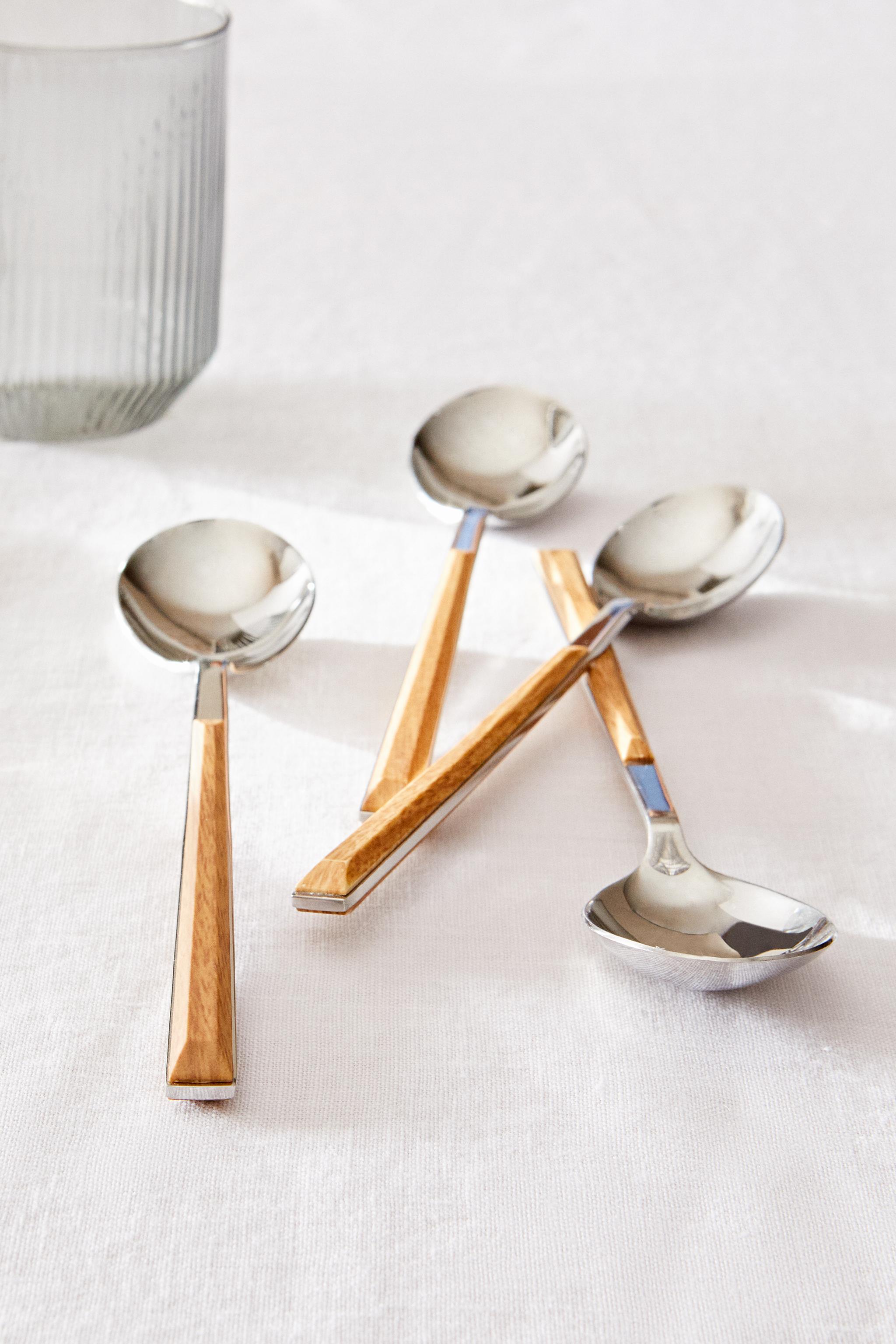 PACK OF SPOONS WITH WOOD-EFFECT HANDLES (PACK OF 4) - Brown | ZARA