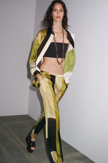 CAMISA ESTAMPADA SATINADA - Verde de Zara