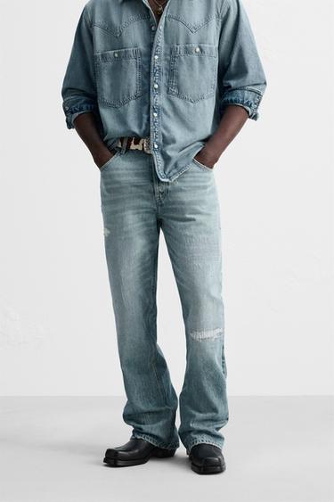 RIPPED FLARED FIT JEANS - Mid-blue by Zara