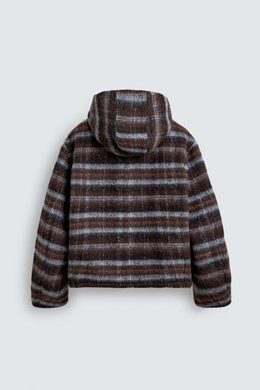 BOXY FIT CHECKED HOODIE JACKET - Brown-Blue by Zara - Image 6