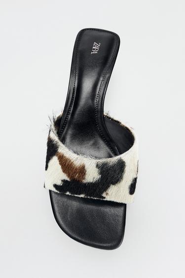 Zara TEXTURED LEATHER KITTEN HEEL SANDALS - Multi-color
