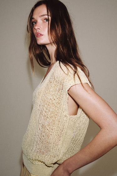 KNIT V-NECK WAISTCOAT TOP - Ecru by Zara - Image 3