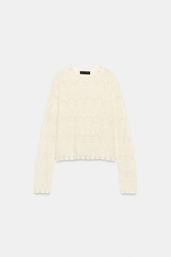POINTELLE KNIT JUMPER - Oyster-white by Zara - Image 0
