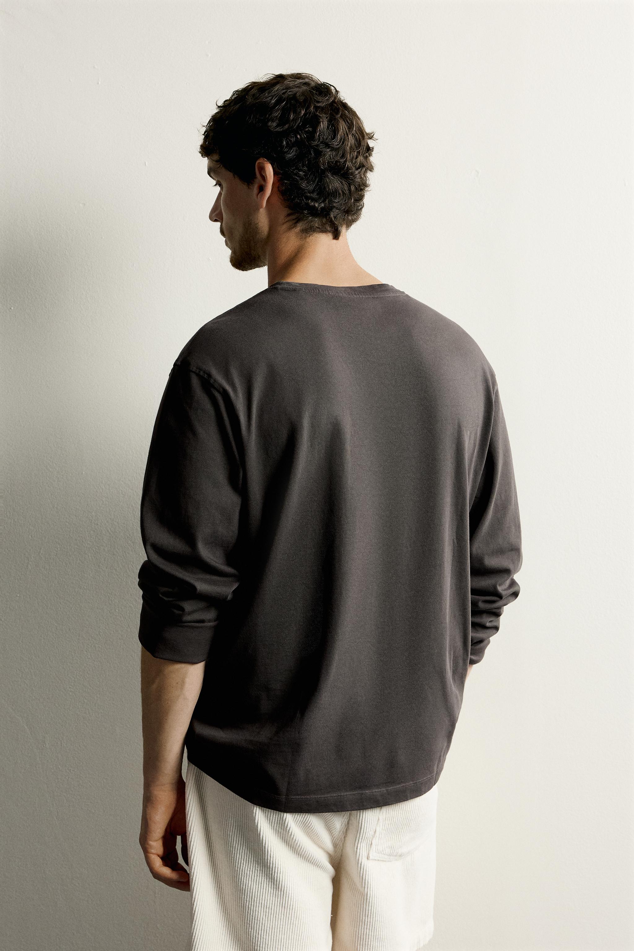 Мужские футболки Zara STRIPED LONG SLEEVE REGULAR FIT T-SHIRT — фото 3