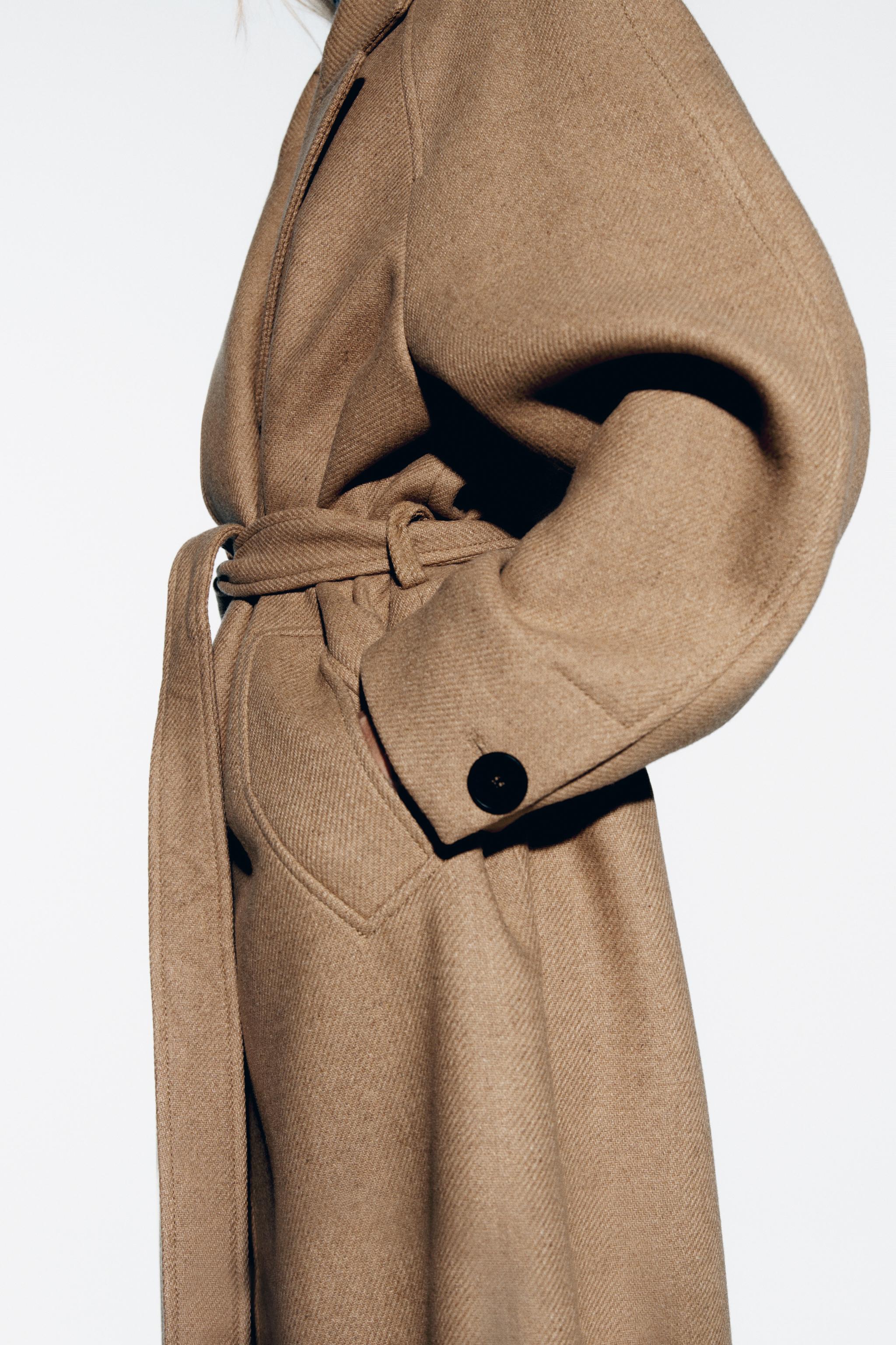 Camel wrap 2025 coat zara