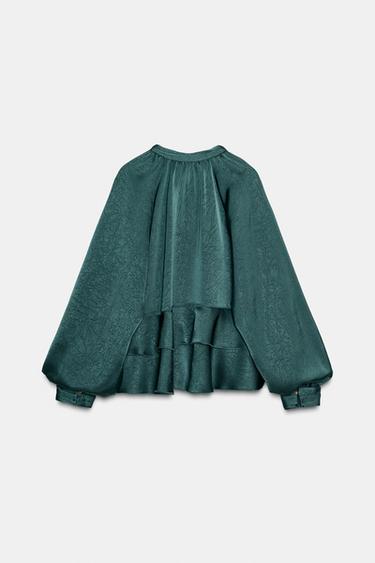 RUFFLED BLOUSE - Duck green by Zara - Image 5