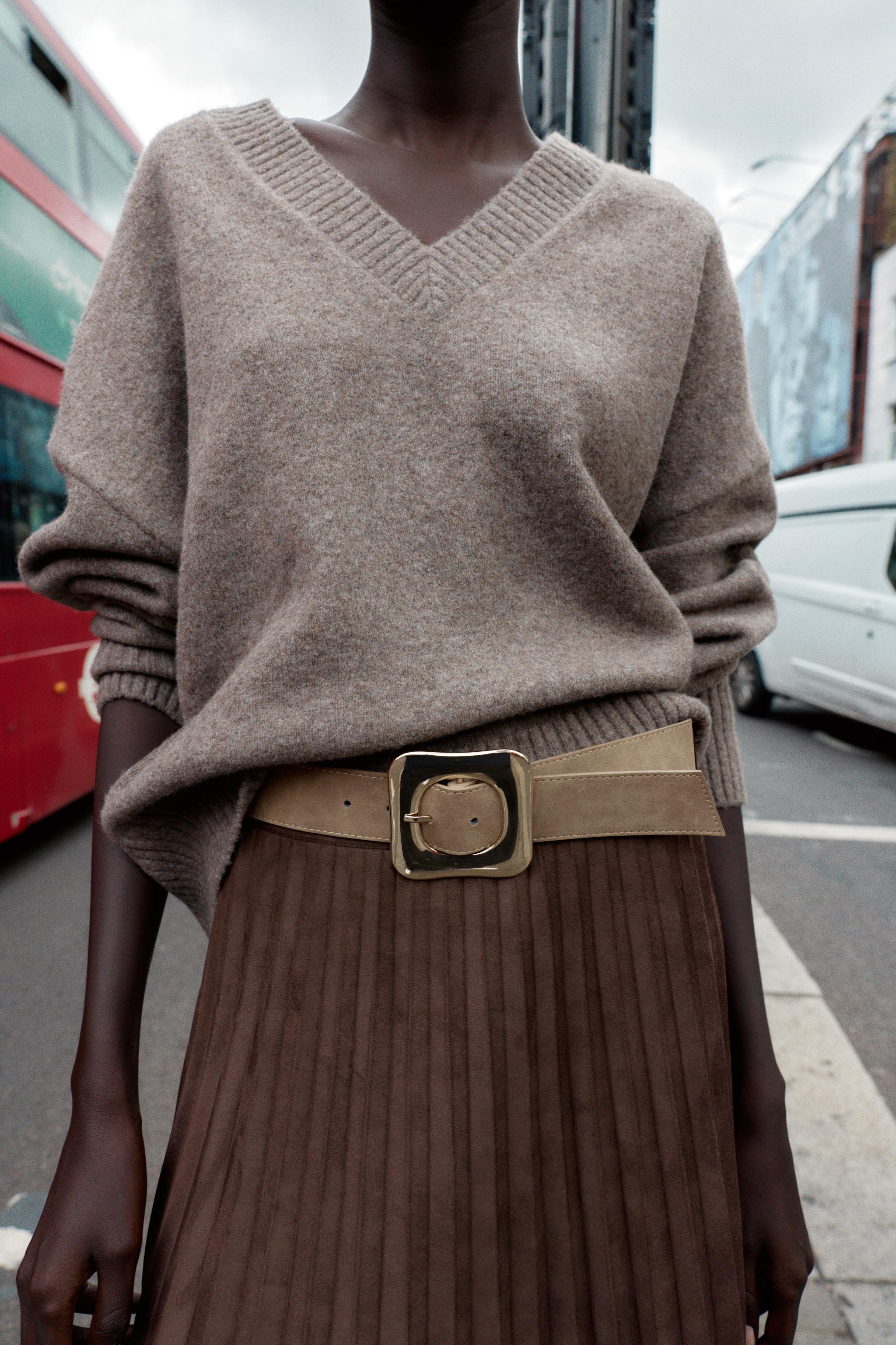 PLEATED SKIRT WITH BELT - Brown | ZARA South Africa