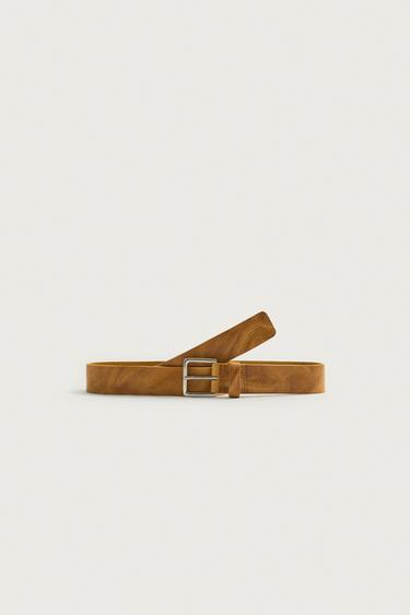 CINTURÓN PIEL EFECTO LAVADO - Mostaza de Zara