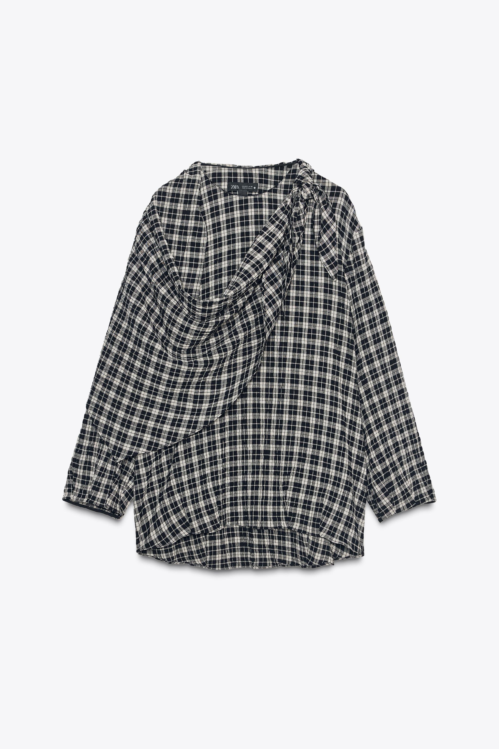 ZW COLLECTION PLAID SCARF SHIRT - Mid-gray | ZARA United States
