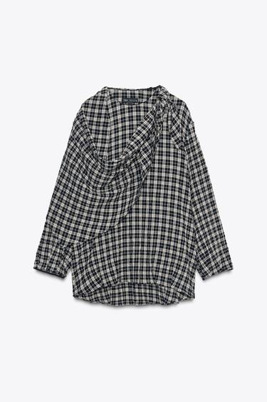 CHEMISE À CARREAUX FOULARD MULTIPOSITIONS ZW COLLECTION - Gris moyen de Zara
