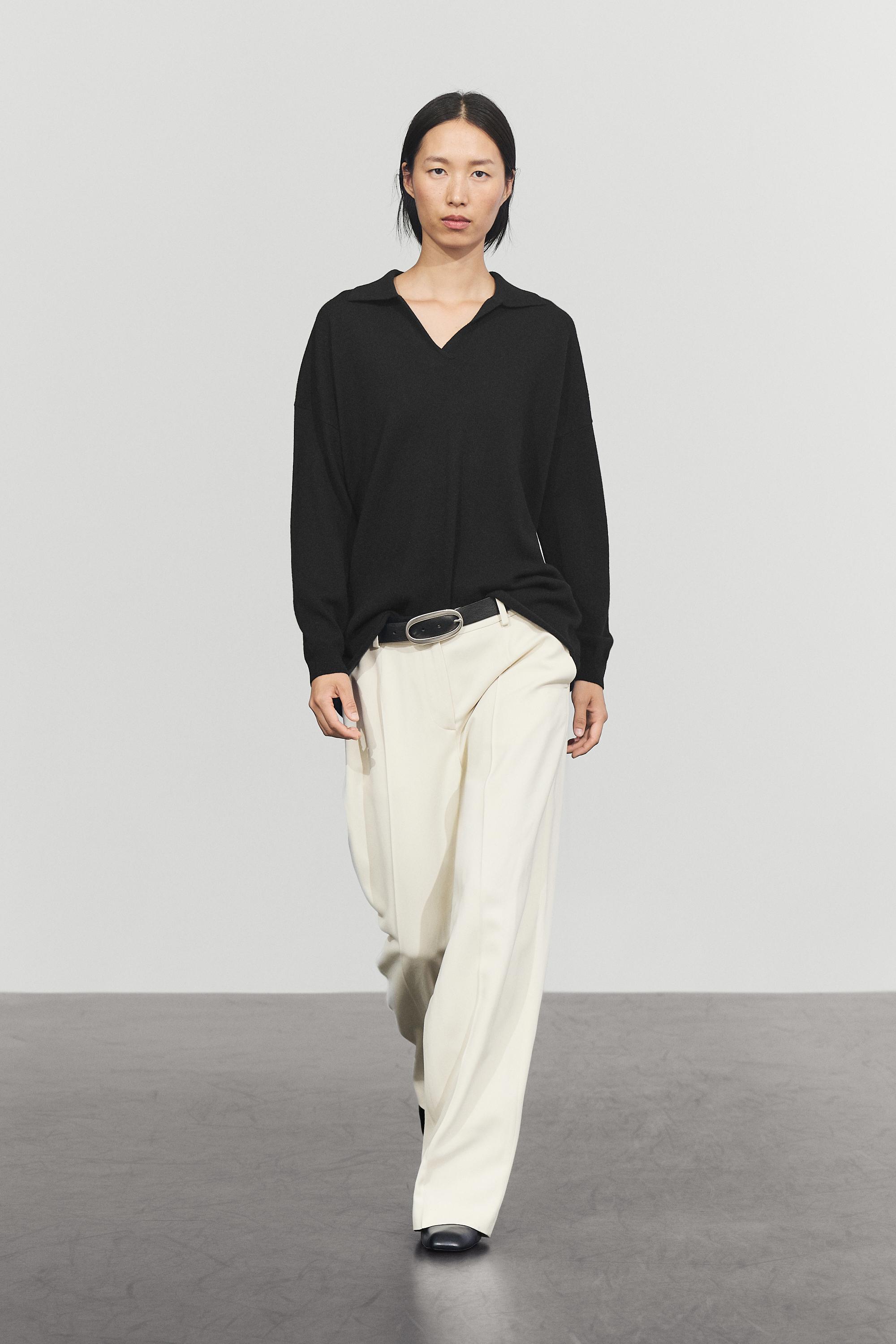 100% cashmere oversize polo collar sweater