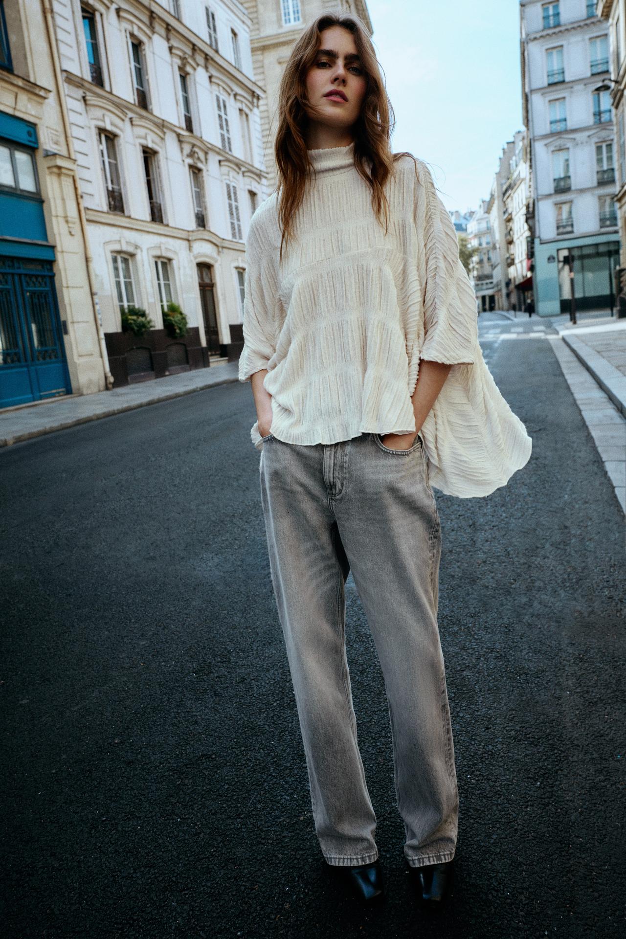 SOFT HIGH NECK CAPE TOP — Cream