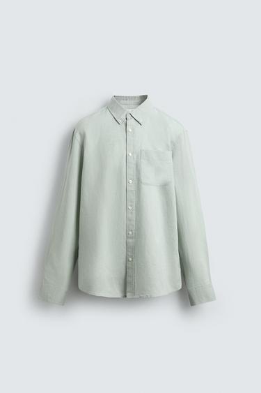 CAMISA REGULAR FIT LINO - ALGODÓN - Verde agua de Zara