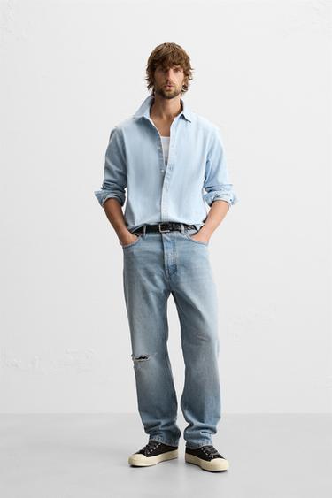 ペイントスプラッター ストレートフィットデニムパンツミディアムブルーZaraのペイントスプラッター ストレートフィットデニムパンツ - ミディアムブルー 