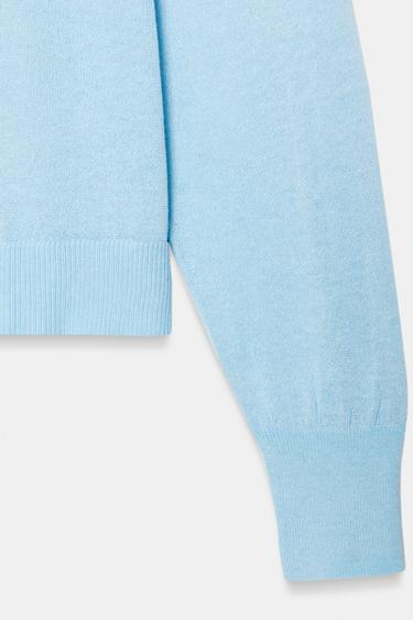 FINE KNIT V-NECK JUMPER - Pastel blue by Zara - Image 6