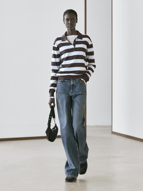 Cotton striped knit polo sweater