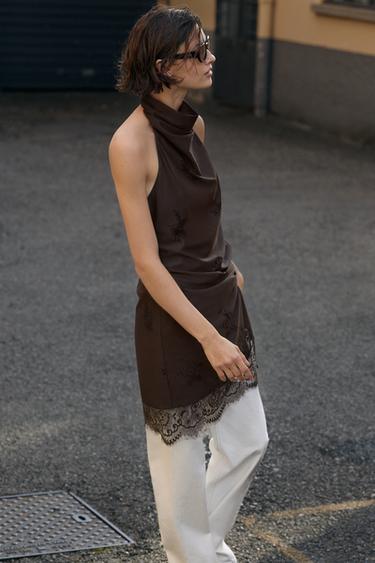 ROBE STYLE LINGERIE HALTER - Marron de Zara - Image 2