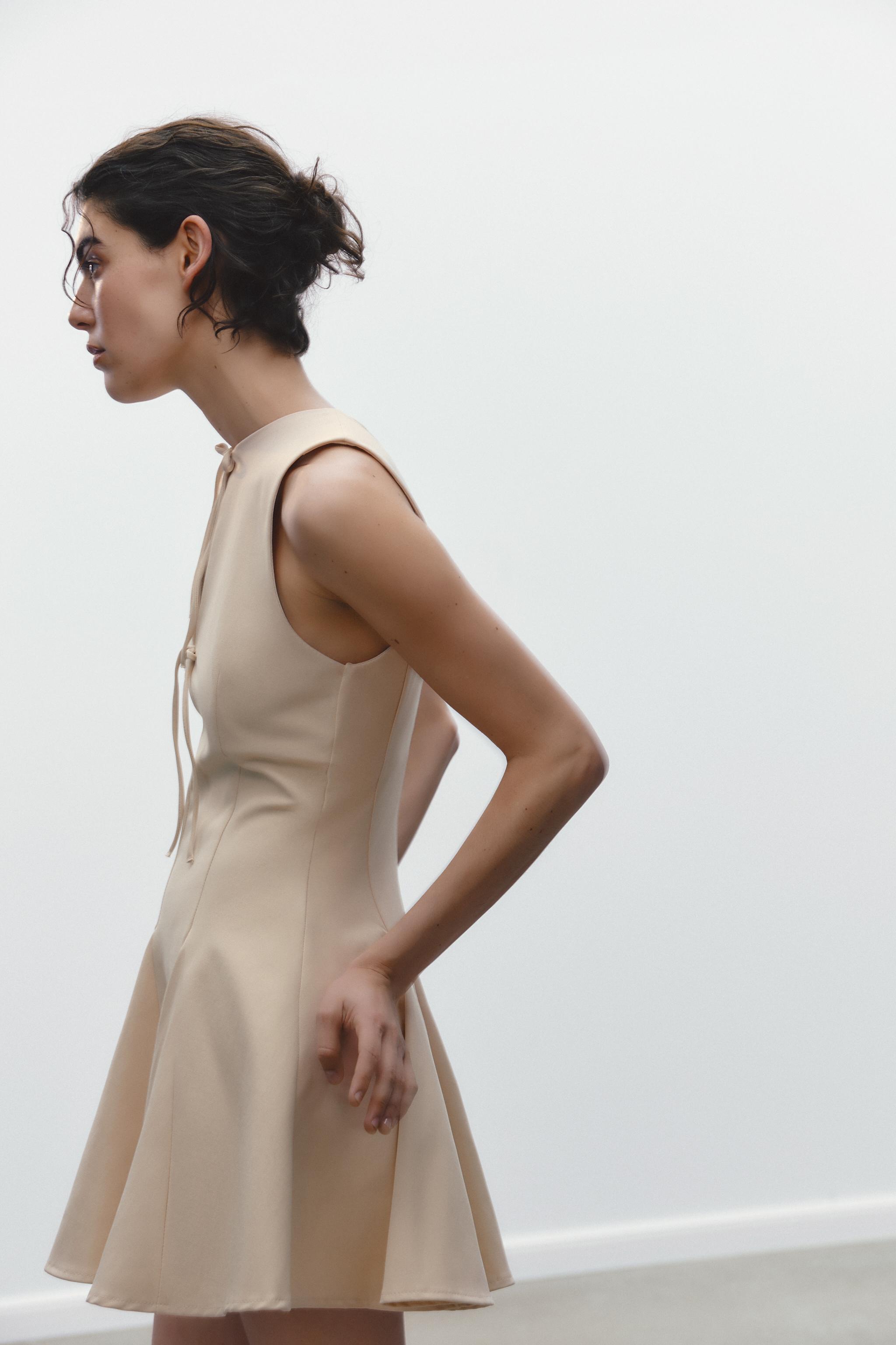 ゴデとリボン付きミニ丈ワンピース - ライトボルドー | ZARA ゴデとリボン付きミニ丈ワンピース - ライトボルドー | ZARA