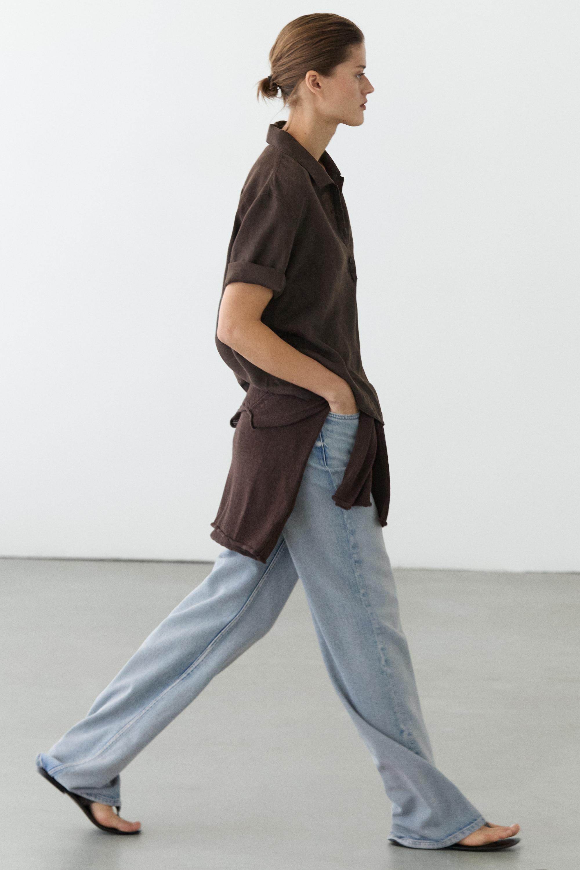 Linen blouse with polo collar