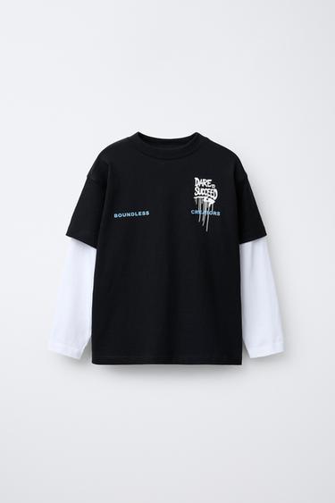 DOUBLE SLEEVE GRAFFITI T-SHIRT - Black by Zara - Image 0
