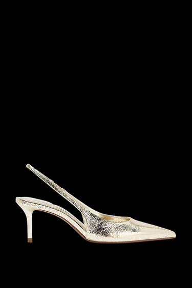 Zara METALLIC EFFECT SLINGBACK HEELS - Gold - Image 0
