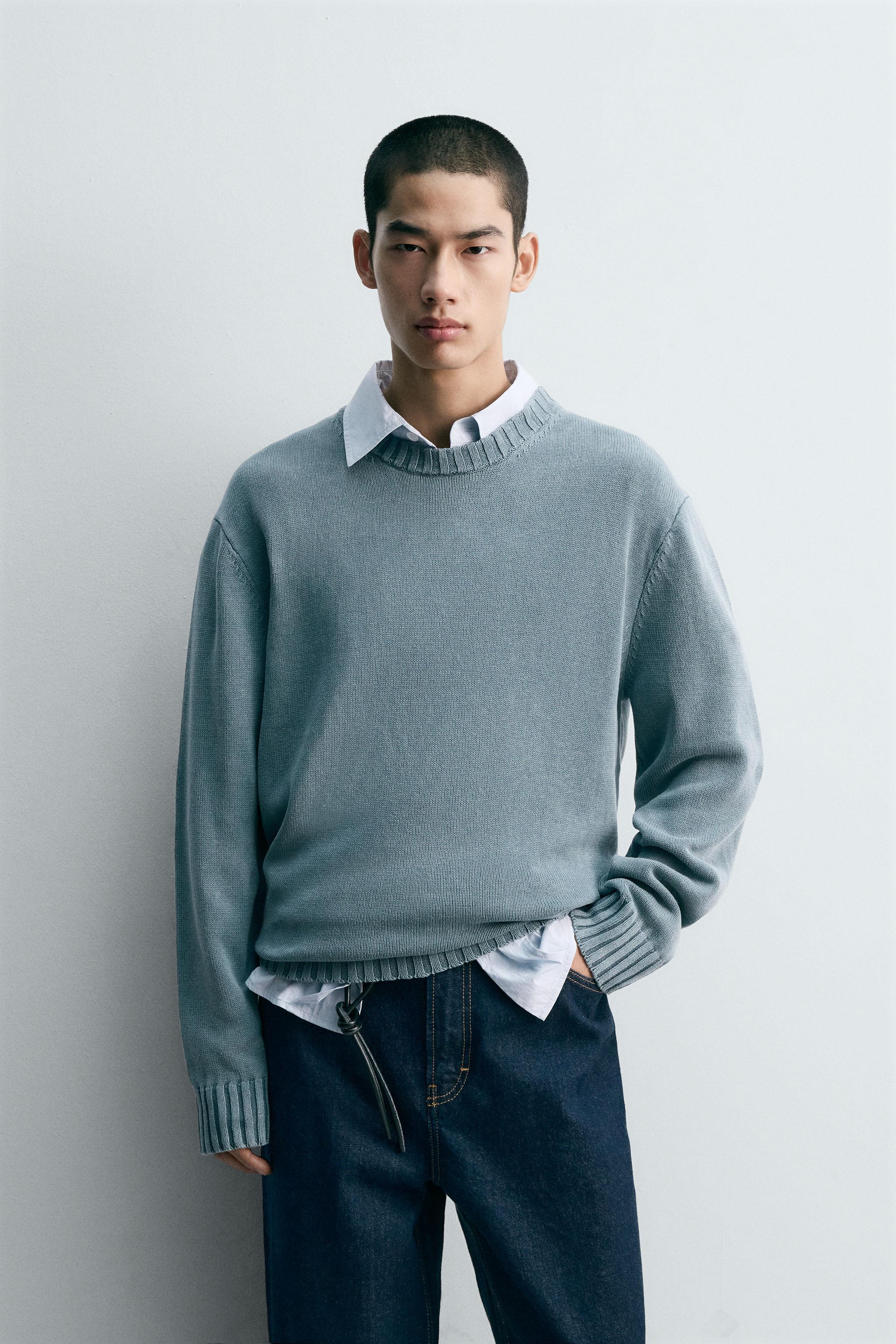 ウォッシュドコットンセーター - ブルー/グレー | ZARA Japan / 日本