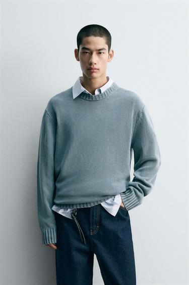 Zara 水洗棉質針織衫 - 藍色 / 灰色