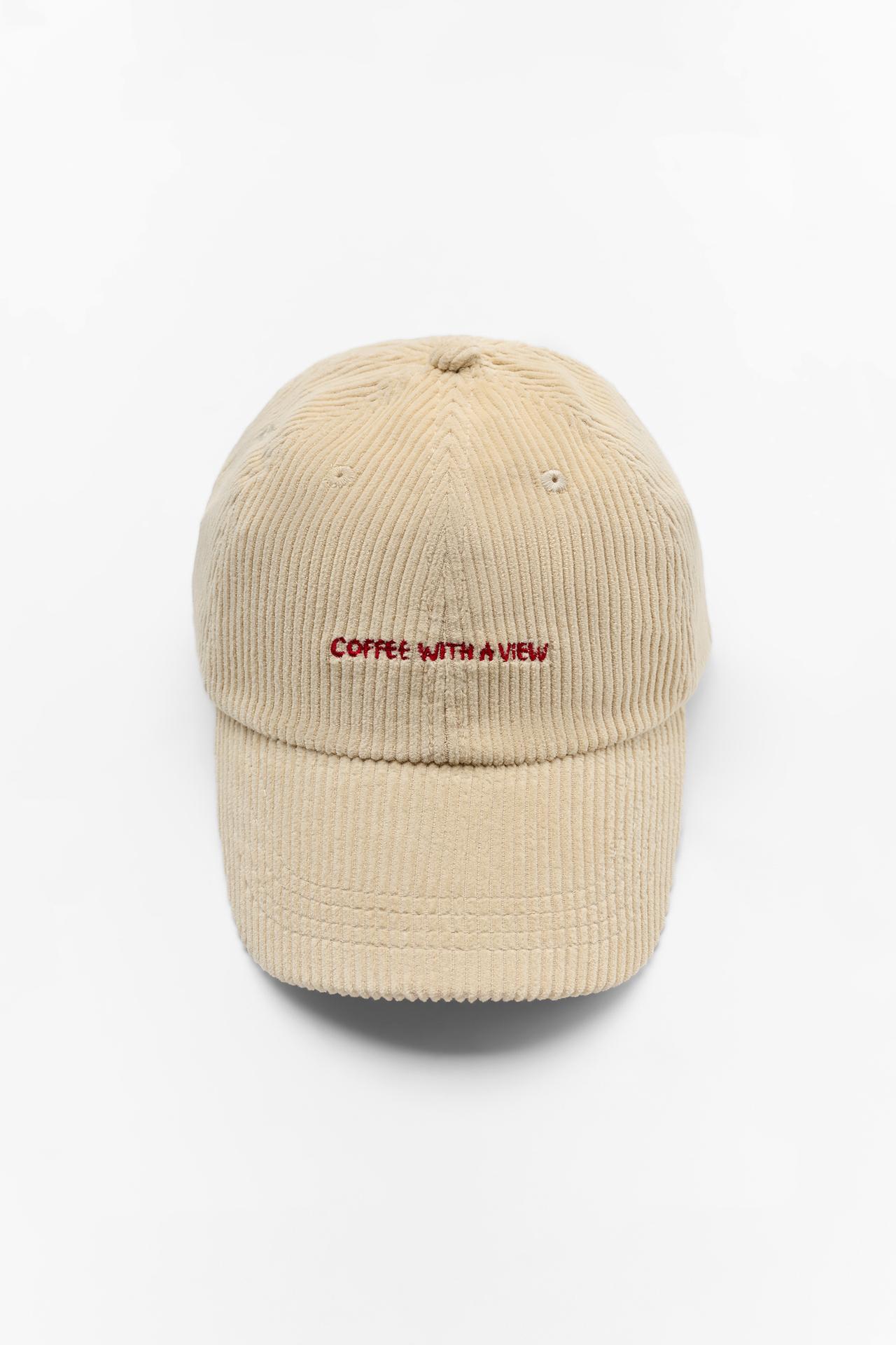 EMBROIDERED CORDUROY CAP — Ecru