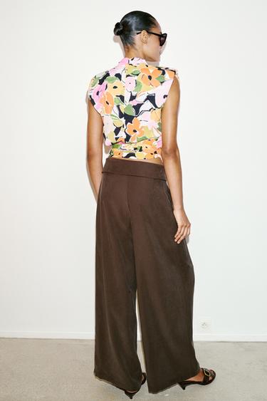 PANTALON À PINCES AVEC TAILLE REVERS - Marron de Zara - Image 5