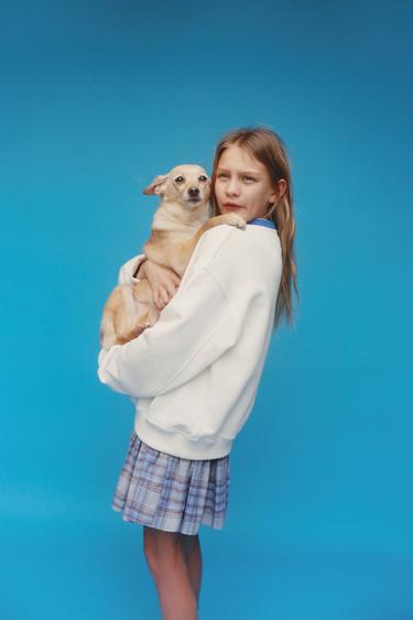 Zara CONTRAST RIB NECK SWEATSHIRT - Ecru