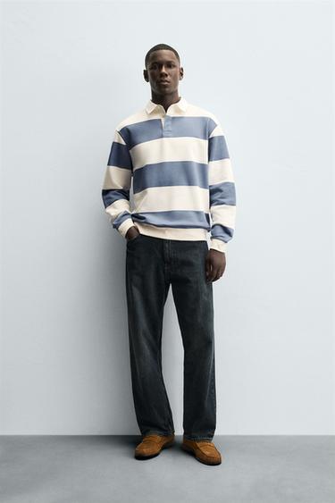 SUDADERA POLO CUELLO CONTRASTE - Crudo / Azul de Zara - Imagen 0