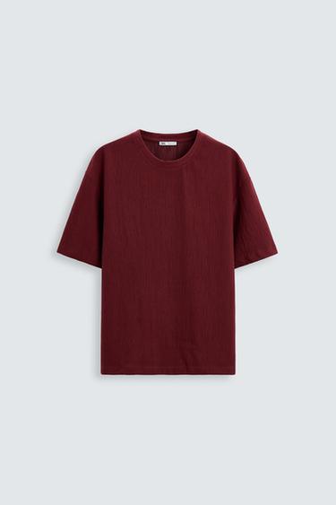 CAMISETA RELAXED FIT COM TEXTURA - Vermelho-médio da Zara