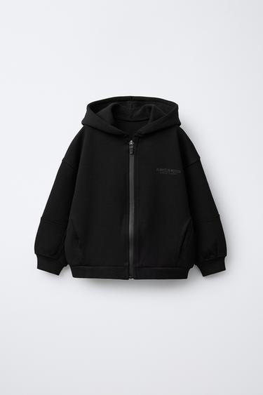 INTERLOCK ZIP-UP HOODIE - Black by Zara