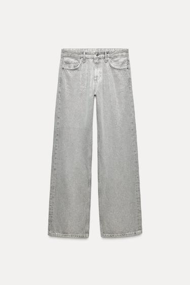 JEANS TRF WIDE LEG BRILLOS MID-WAIST - Silver by Zara