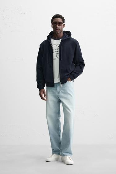 BASIC HOODIE WITH ZIP - Navy blue by Zara
