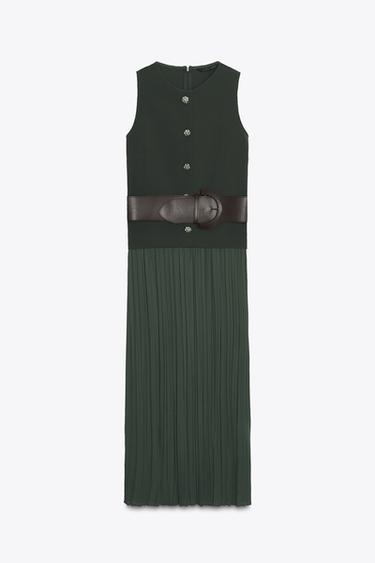 MIDI CONTRAST DRESS WITH BELT - Khaki by Zara - Image 5