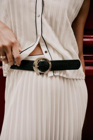 BELTED PLEATED MIDI SKIRT - Ecru by Zara - Image 1