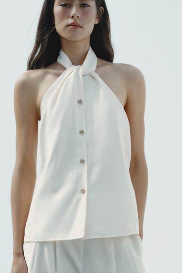 TOP GILET HALTER - Écru de Zara - Image 1