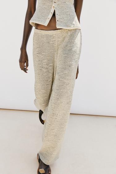 Zara WIDE LEG TEXTURED PANTS - Gray