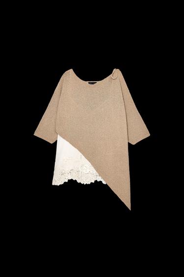 ASYMMETRIC COMBINATION KNIT TOP - Sand by Zara - Image 0