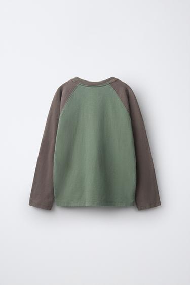 CONTRAST RAGLAN LONG SLEEVE T-SHIRT — Greenish 2