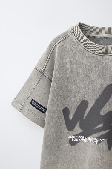 FADED-EFFECT GRAFFITI T-SHIRT - Grey by Zara - Image 2