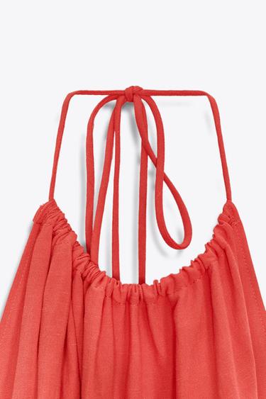 OPEN BACK HALTER DRESS - Red / Coral by Zara - Image 3