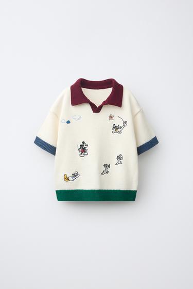 MICKEY MOUSE © DISNEY EMBROIDERED KNIT POLO SHIRT - Ecru by Zara
